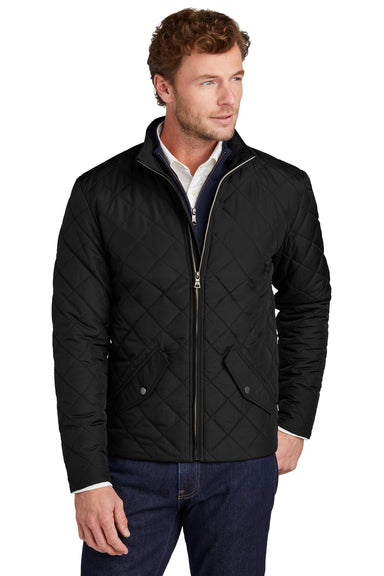 Brooks Brothers Mens Water Resistant Quilted Full Zip Jacket Deep Black Model Front