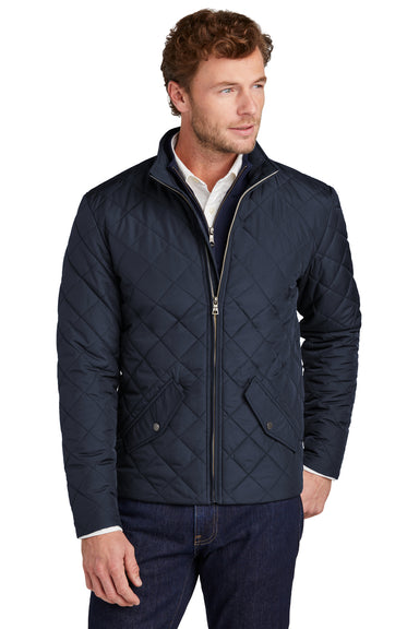 Brooks Brothers Mens Water Resistant Quilted Full Zip Jacket Night Navy Blue Model Front