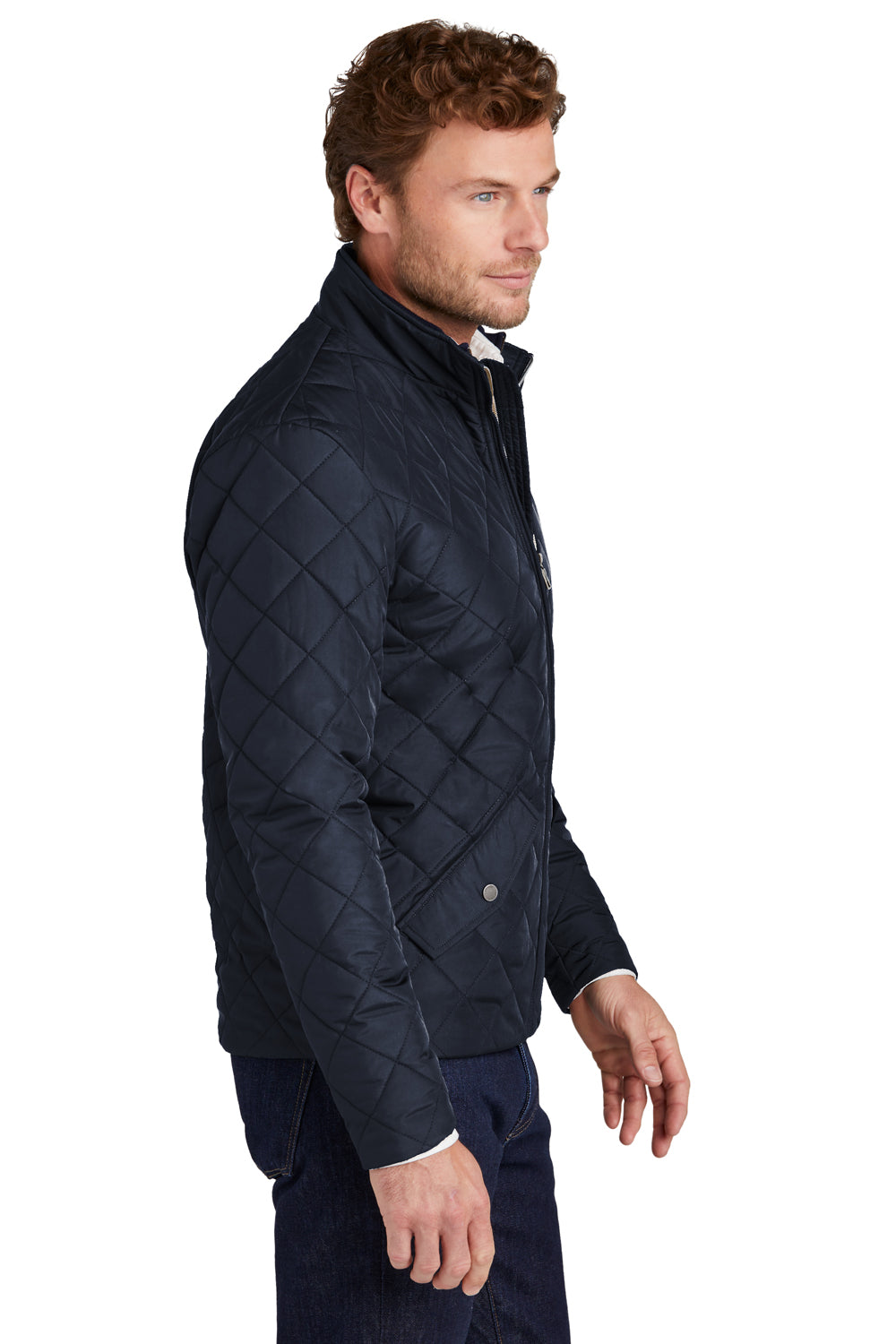 Brooks Brothers Mens Water Resistant Quilted Full Zip Jacket Night Navy Blue Model Side