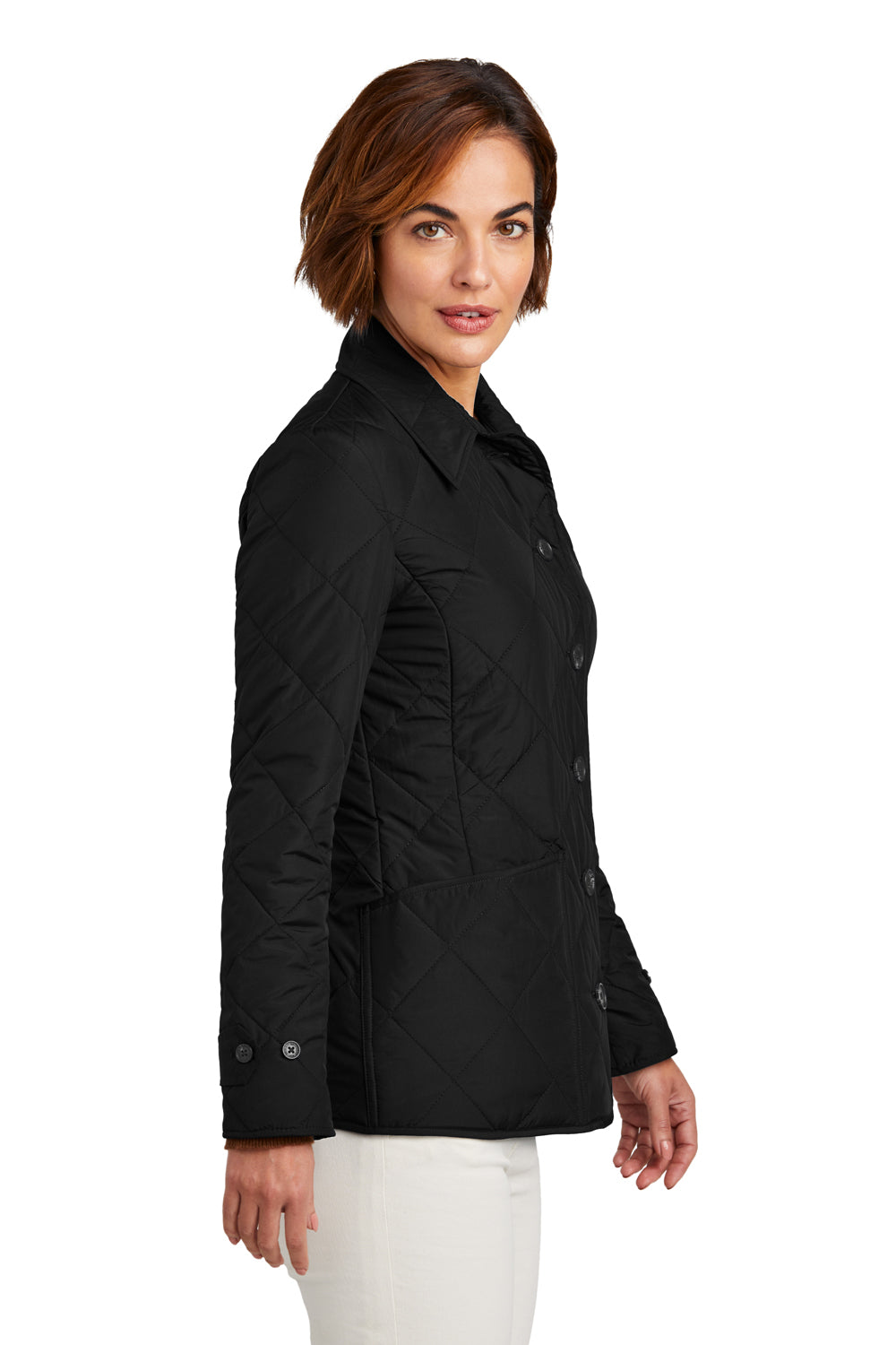 Brooks Brothers Womens Water Resistant Quilted Full Zip Jacket Deep Black Model Side