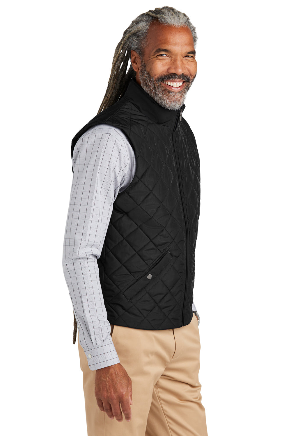 Brooks Brothers Mens Water Resistant Quilted Full Zip Vest Deep Black Model Side