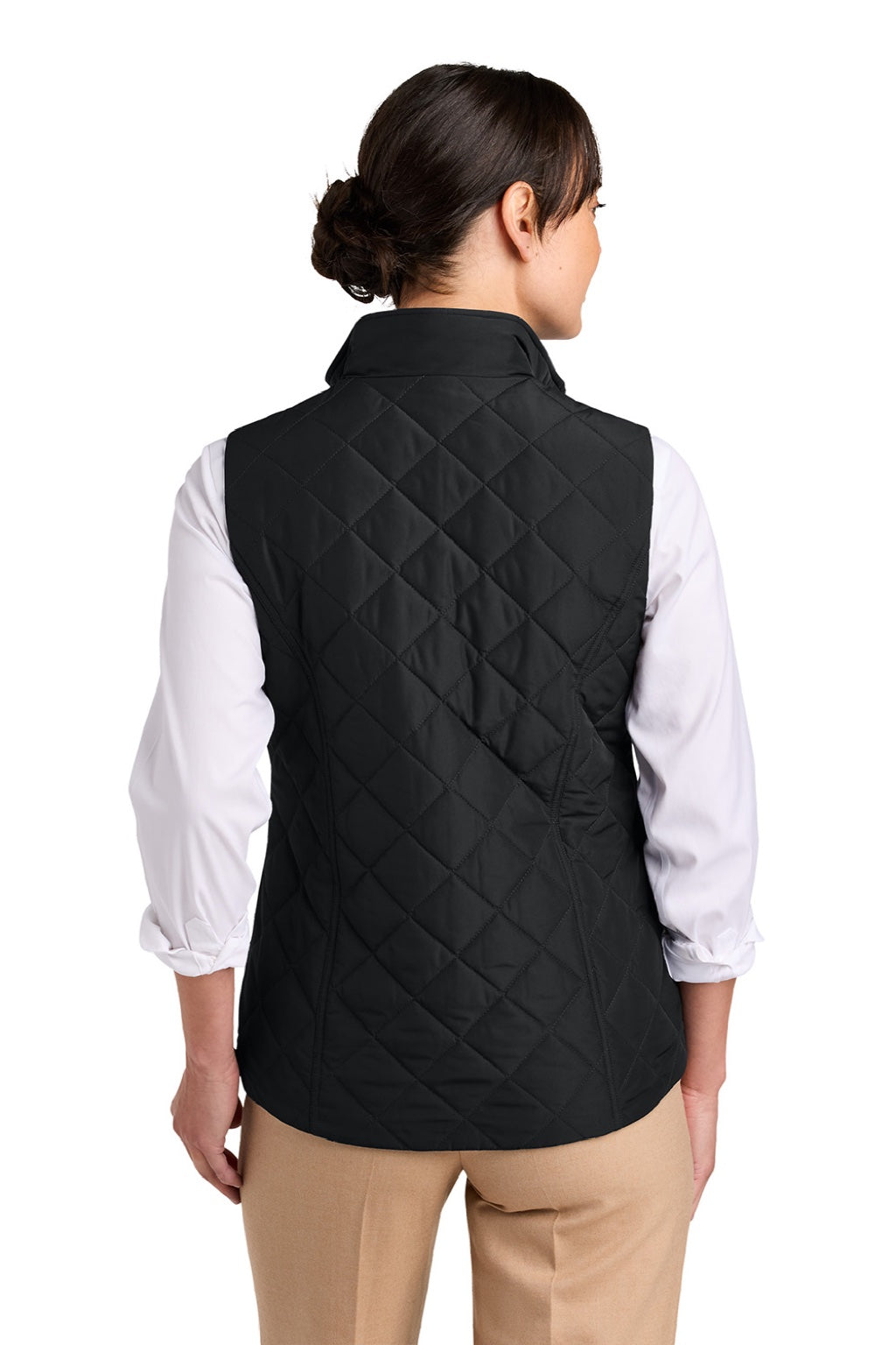Brooks Brothers BB18603 Womens Quilted Full Zip Vest Deep Black Model Back