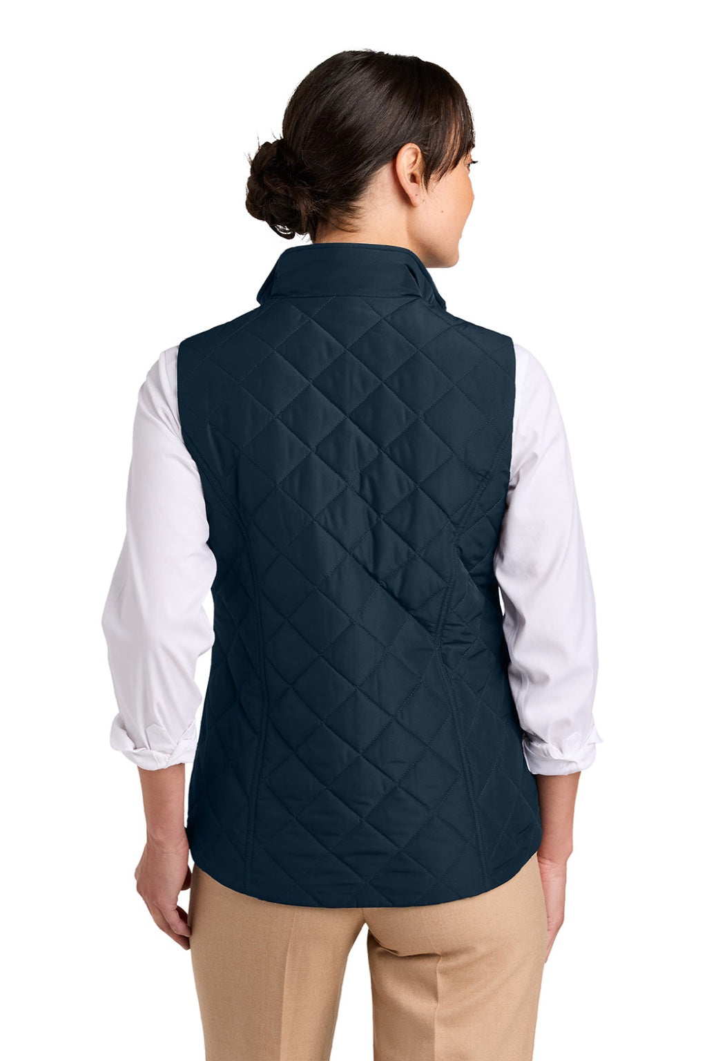 Brooks Brothers BB18603 Womens Quilted Full Zip Vest Night Navy Blue Model Back