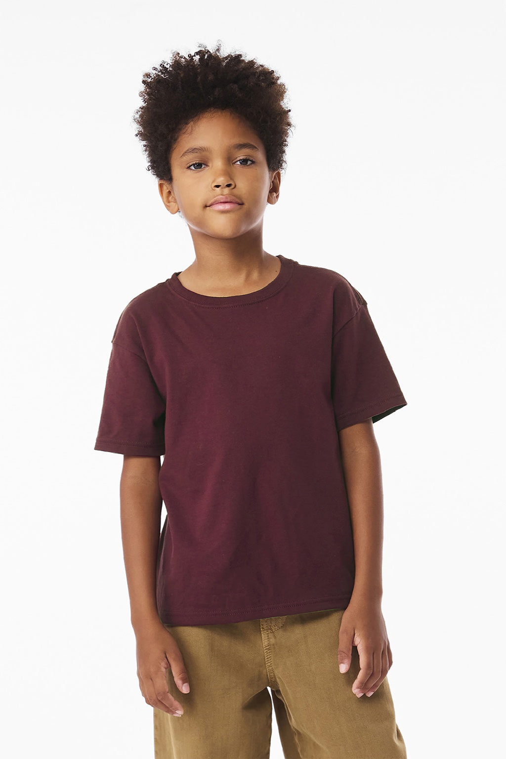 Bella + Canvas BC3010Y Youth Short Sleeve Crewneck T-Shirt Maroon Model Front