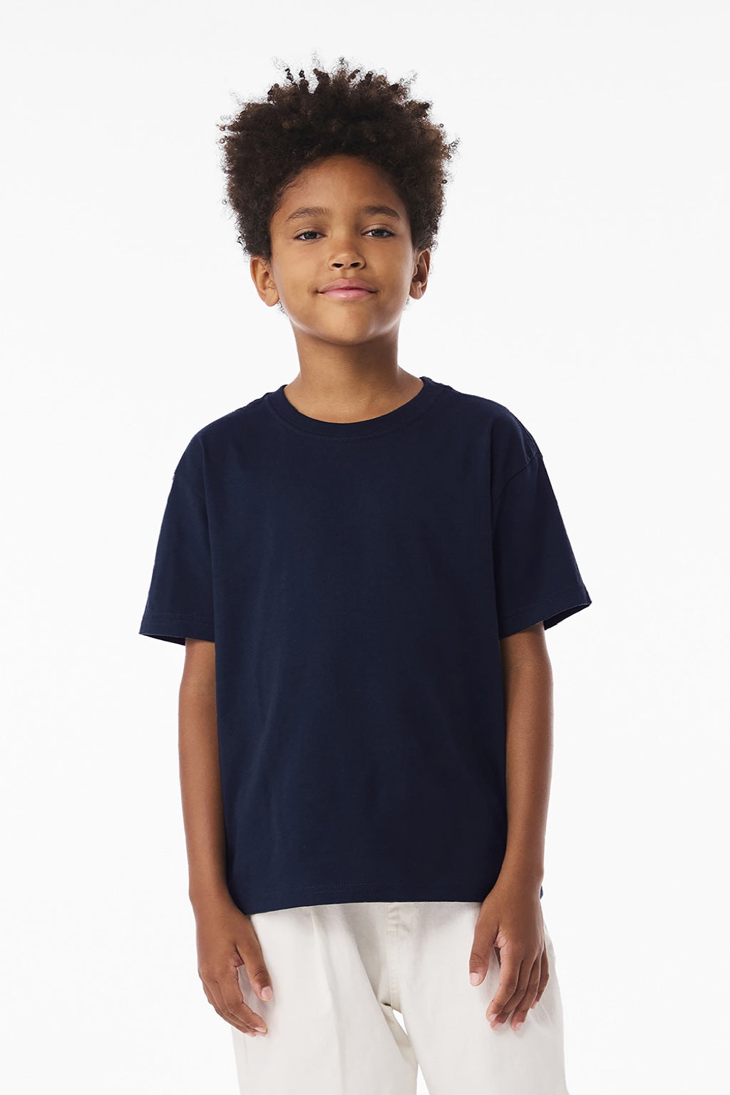 Bella + Canvas BC3010Y Youth Short Sleeve Crewneck T-Shirt Navy Blue Model Front