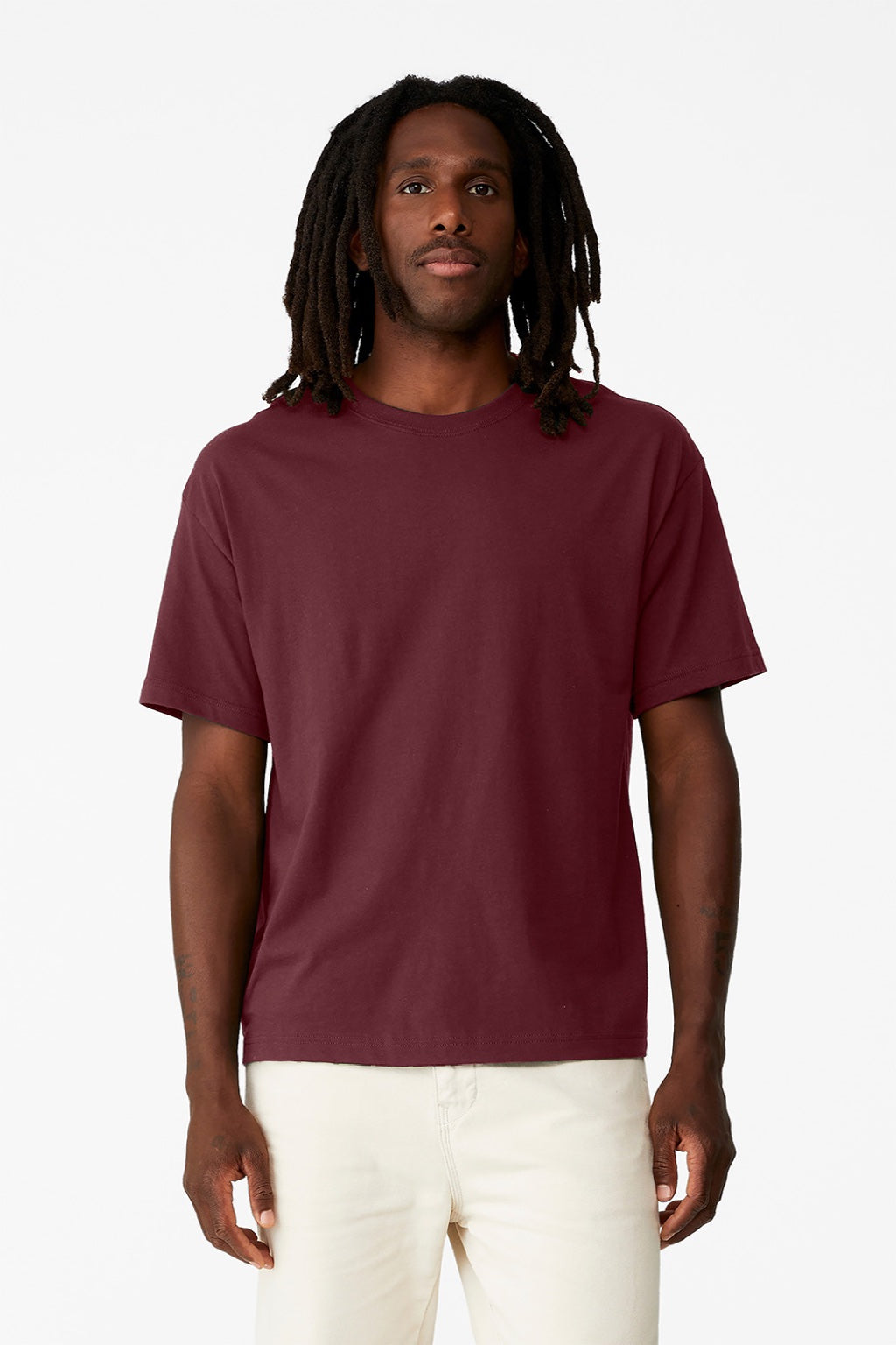 Bella + Canvas BC3010 Mens Short Sleeve Crewneck T-Shirt Maroon Model Front