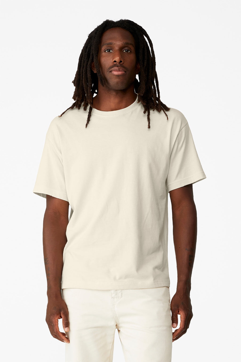 Bella + Canvas BC3010 Mens Short Sleeve Crewneck T-Shirt Natural Model Front