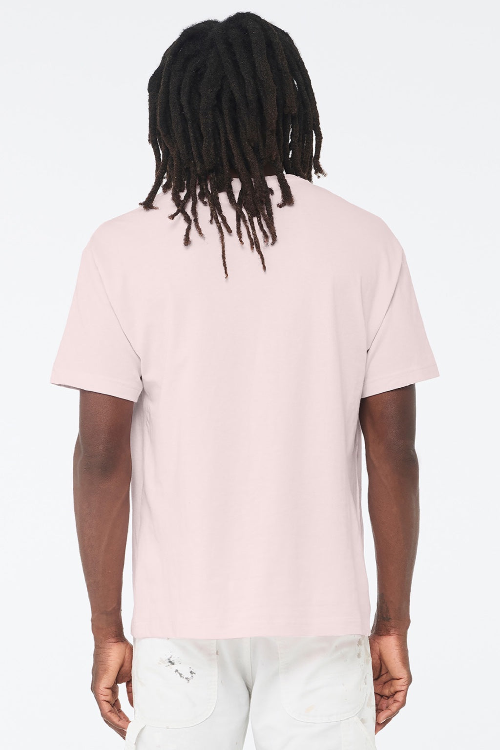 Bella + Canvas BC3010 Mens Short Sleeve Crewneck T-Shirt Soft Pink Model Back