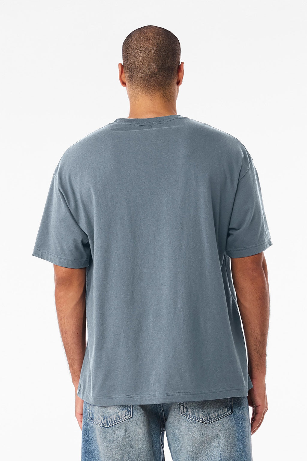 Bella + Canvas BC3010 Mens Short Sleeve Crewneck T-Shirt Vintage Denim Blue Model Back