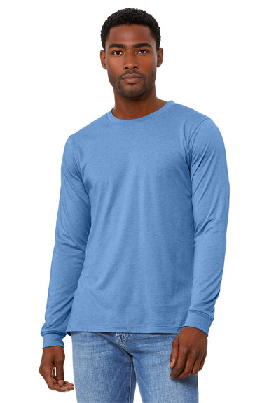 Bella + Canvas BC3501CVC/3501CVC Mens CVC Long Sleeve Crewneck T-Shirt Heather Carolina Blue Model Front