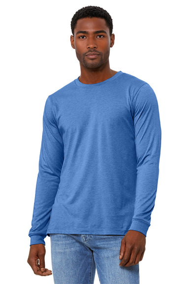 Bella + Canvas BC3501CVC/3501CVC Mens CVC Long Sleeve Crewneck T-Shirt Heather Columbia Blue Model Front