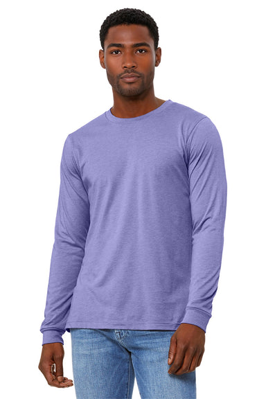 Bella + Canvas BC3501CVC/3501CVC Mens CVC Long Sleeve Crewneck T-Shirt Heather Dark Lavender Purple Model Front