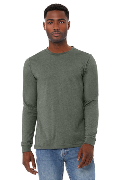 Bella + Canvas BC3501CVC/3501CVC Mens CVC Long Sleeve Crewneck T-Shirt Heather Military Green Model Front