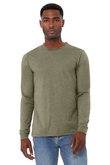 Bella + Canvas BC3501CVC/3501CVC Mens CVC Long Sleeve Crewneck T-Shirt Heather Olive Model Front