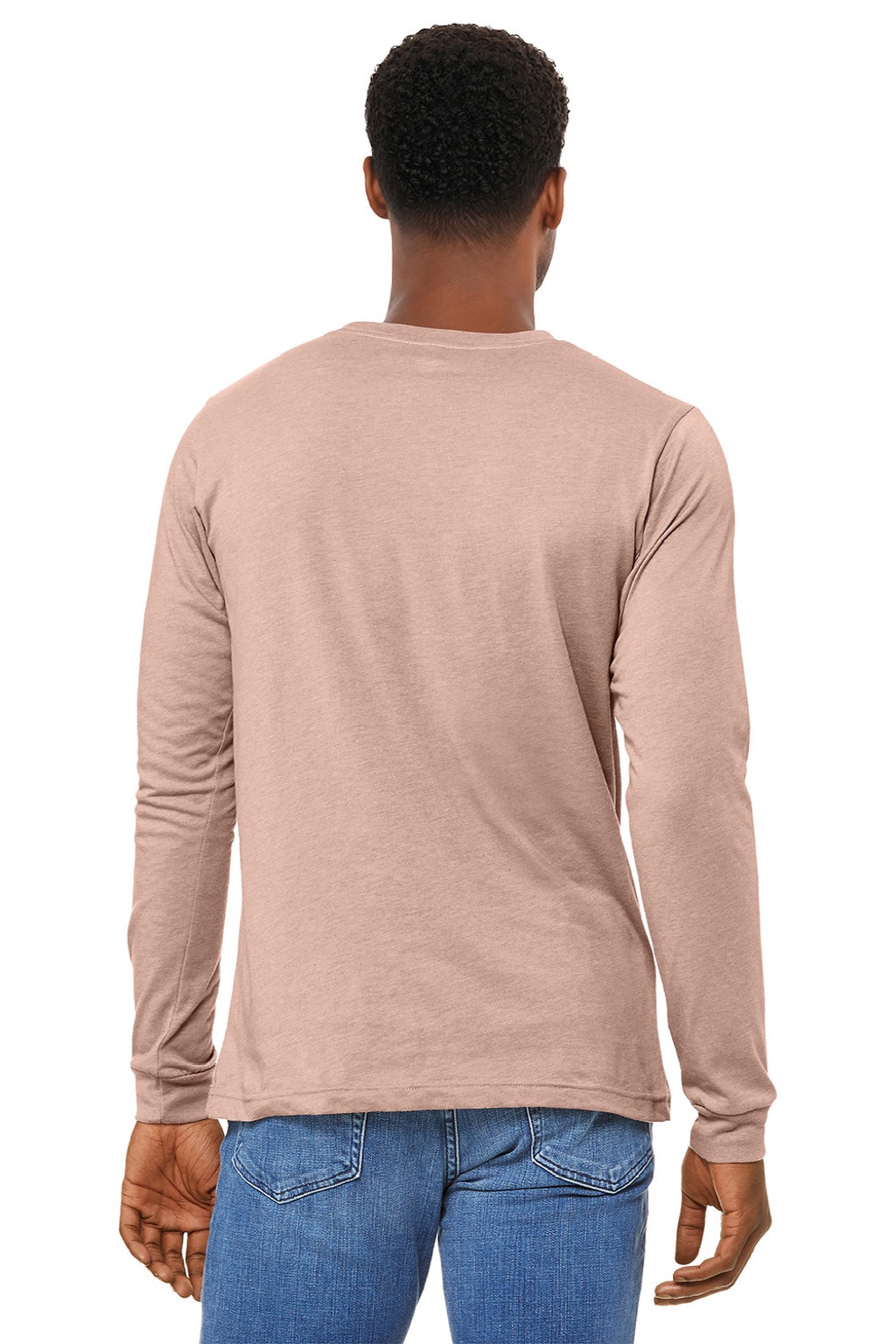 Bella + Canvas BC3501CVC/3501CVC Mens CVC Long Sleeve Crewneck T-Shirt Heather Peach Model Back