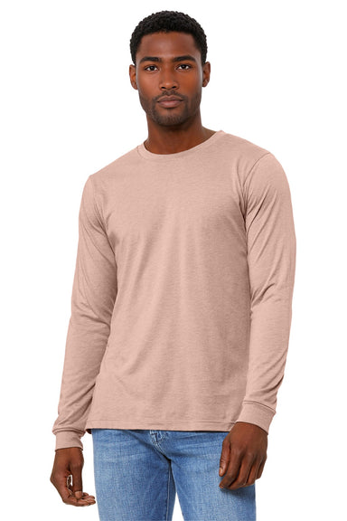 Bella + Canvas BC3501CVC/3501CVC Mens CVC Long Sleeve Crewneck T-Shirt Heather Peach Model Front