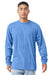 Bella + Canvas BC3501/3501 Mens Jersey Long Sleeve Crewneck T-Shirt Carolina Blue Model Front