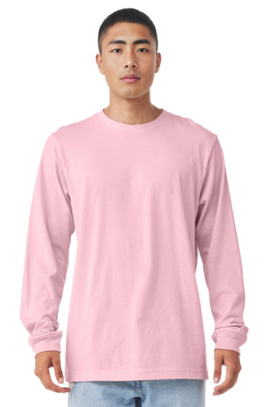 Bella + Canvas BC3501/3501 Mens Jersey Long Sleeve Crewneck T-Shirt Pink Model Front