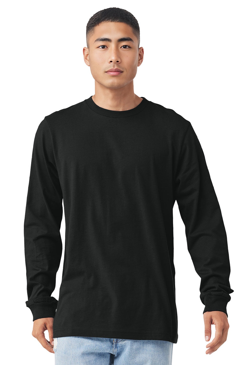 Bella + Canvas BC3501/3501 Mens Jersey Long Sleeve Crewneck T-Shirt Vintage Black Model Front