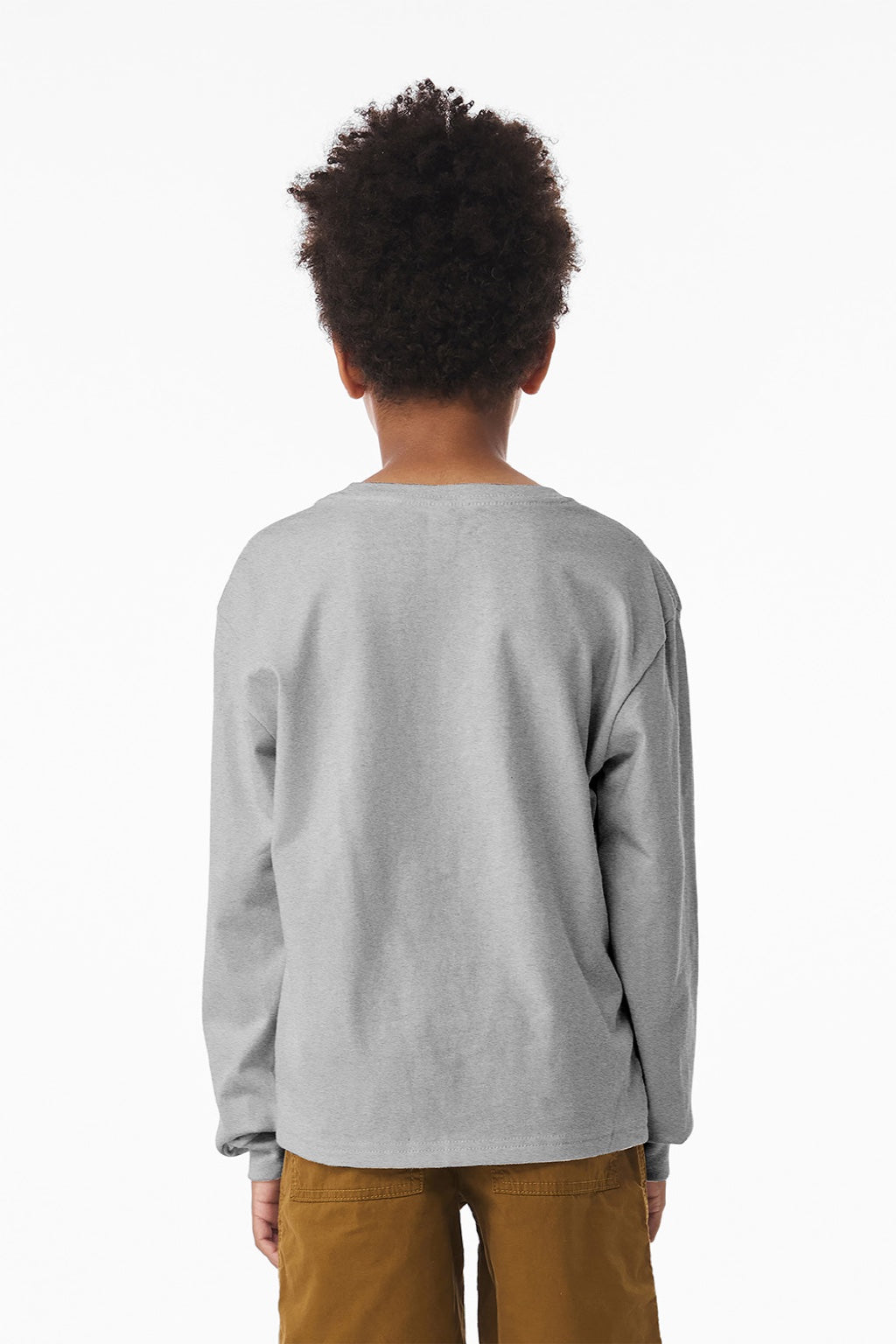 Bella + Canvas BC3511Y Youth Long Sleeve Crewneck T-Shirt Heather Grey Model Back