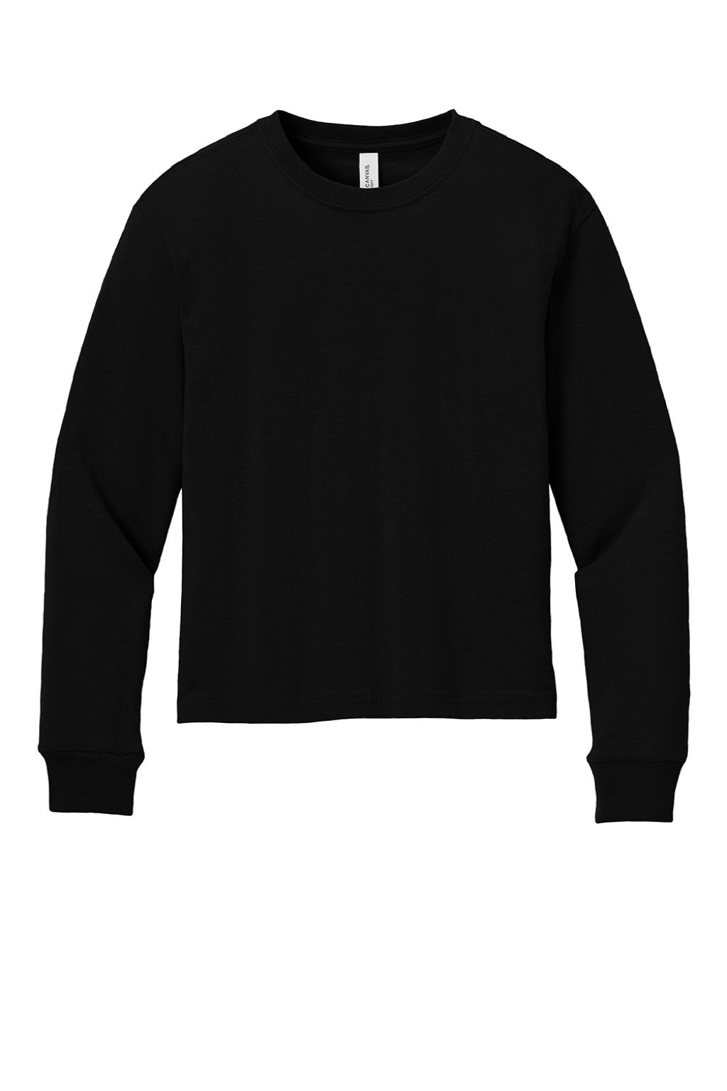 Bella + Canvas BC3511Y Youth Long Sleeve Crewneck T-Shirt Black Flat Front