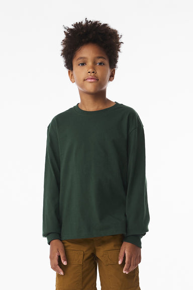 Bella + Canvas BC3511Y Youth Long Sleeve Crewneck T-Shirt Forest Green Model Front