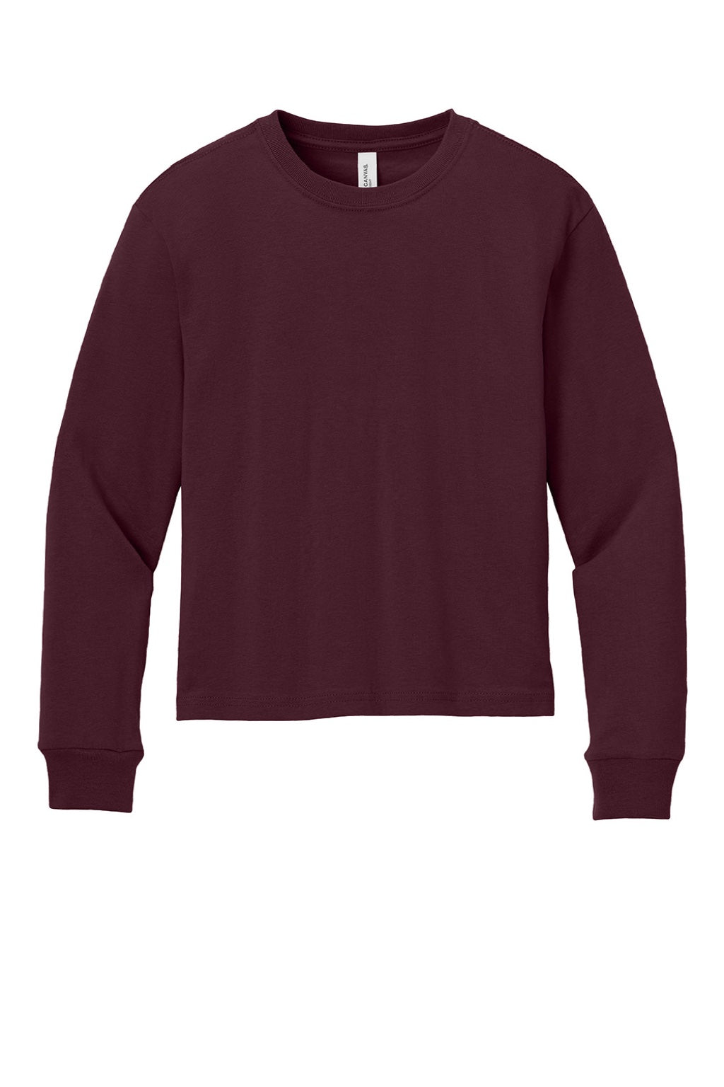 Bella + Canvas BC3511Y Youth Long Sleeve Crewneck T-Shirt Maroon Flat Front