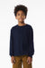 Bella + Canvas BC3511Y Youth Long Sleeve Crewneck T-Shirt Navy Blue Model Front