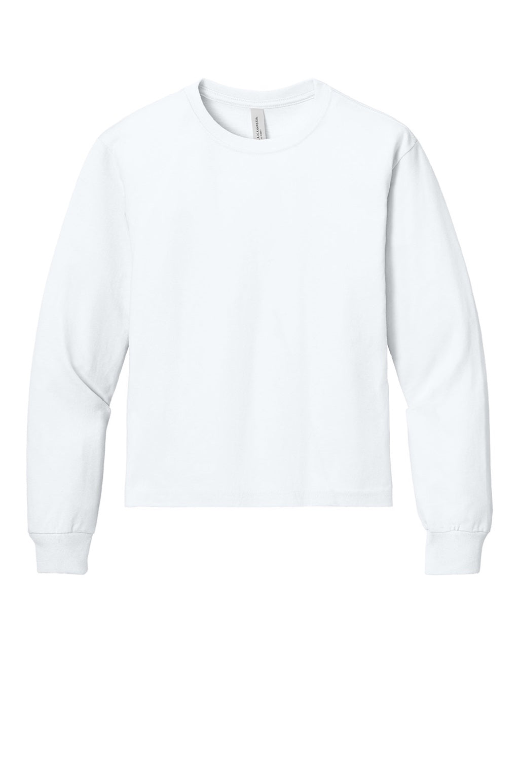 Bella + Canvas BC3511Y Youth Long Sleeve Crewneck T-Shirt White Flat Front