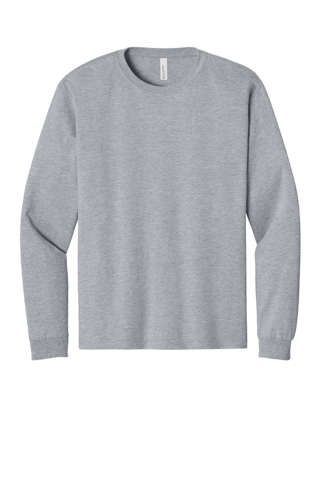 Bella + Canvas BC3511 Mens Long Sleeve Crewneck T-Shirt Heather Grey Flat Front