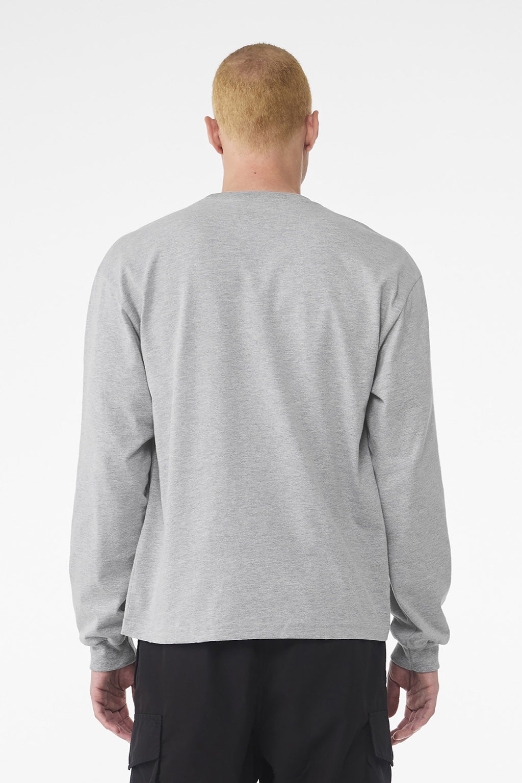 Bella + Canvas BC3511 Mens Long Sleeve Crewneck T-Shirt Heather Grey Model Back