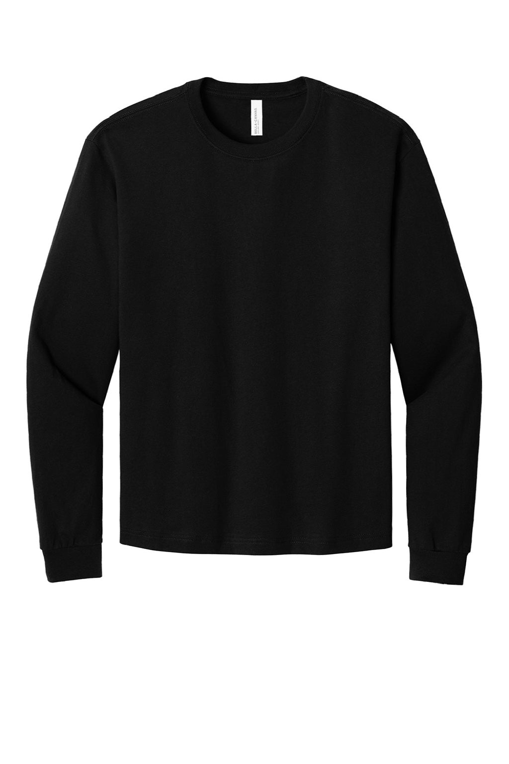 Bella + Canvas BC3511 Mens Long Sleeve Crewneck T-Shirt Black Flat Front
