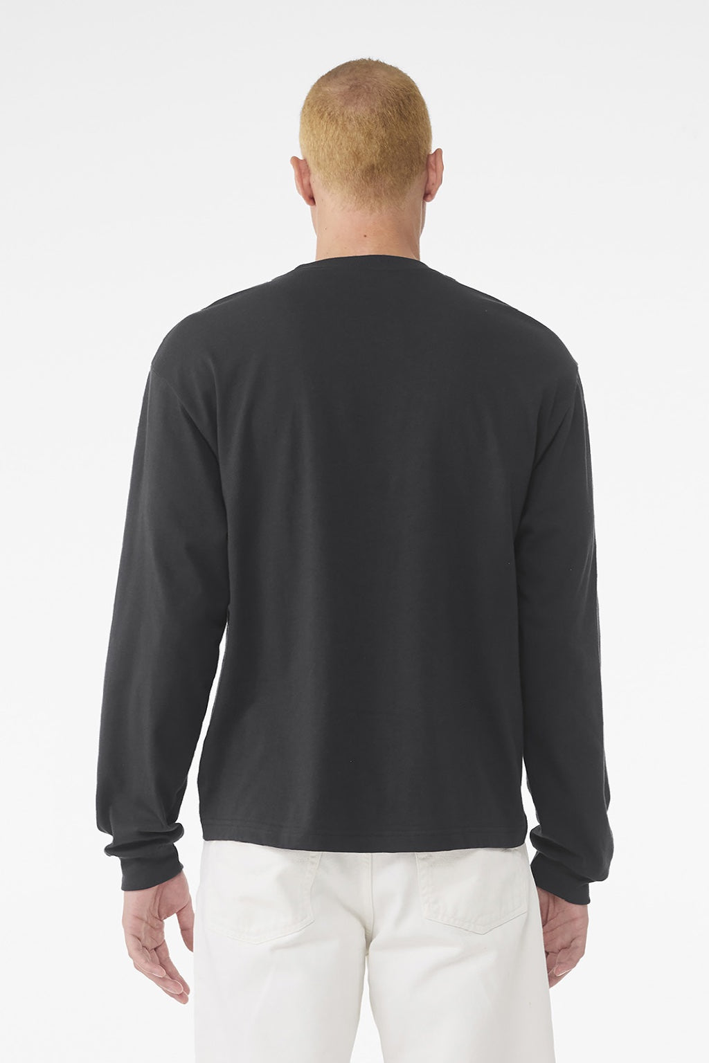 Bella + Canvas BC3511 Mens Long Sleeve Crewneck T-Shirt Dark Grey Model Back