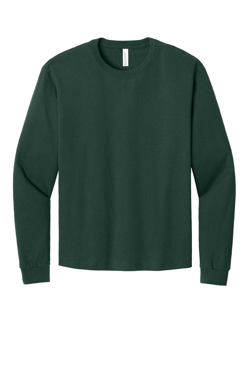 Bella + Canvas BC3511 Mens Long Sleeve Crewneck T-Shirt Forest Green Flat Front