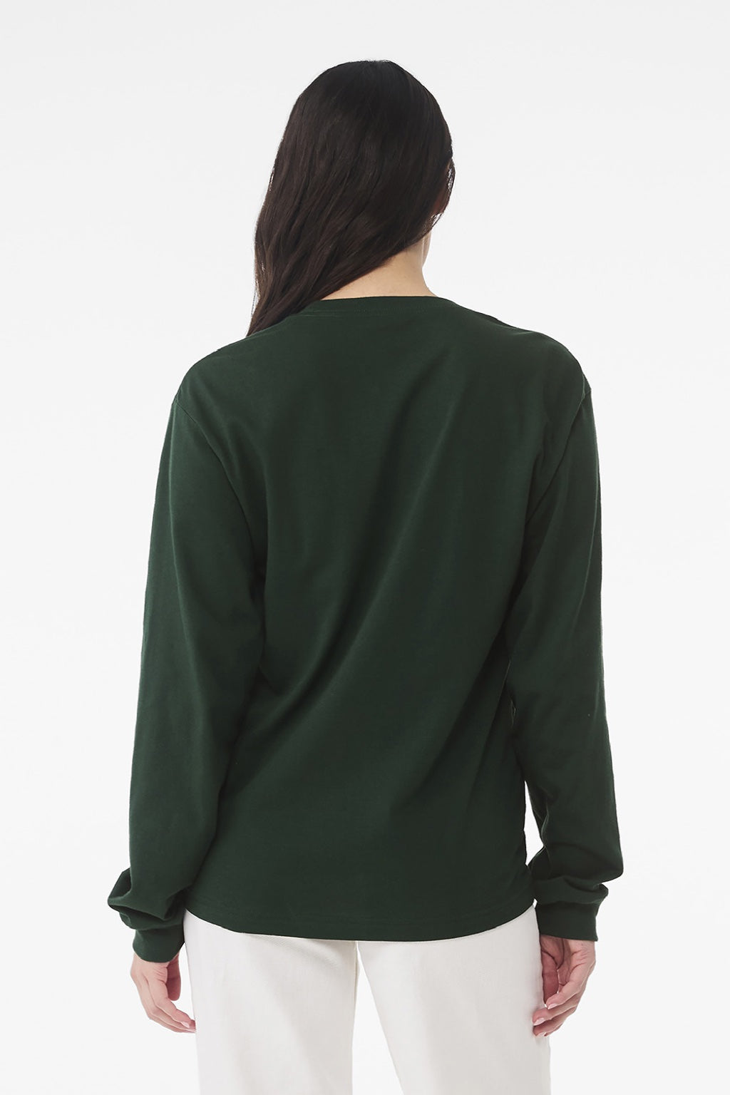 Bella + Canvas BC3511 Mens Long Sleeve Crewneck T-Shirt Forest Green Model Back