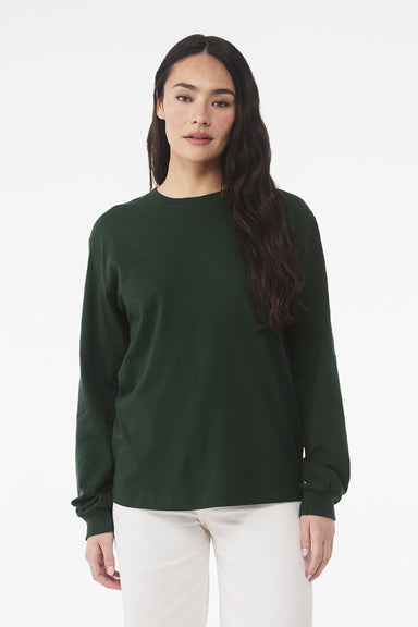 Bella + Canvas BC3511 Mens Long Sleeve Crewneck T-Shirt Forest Green Model Front