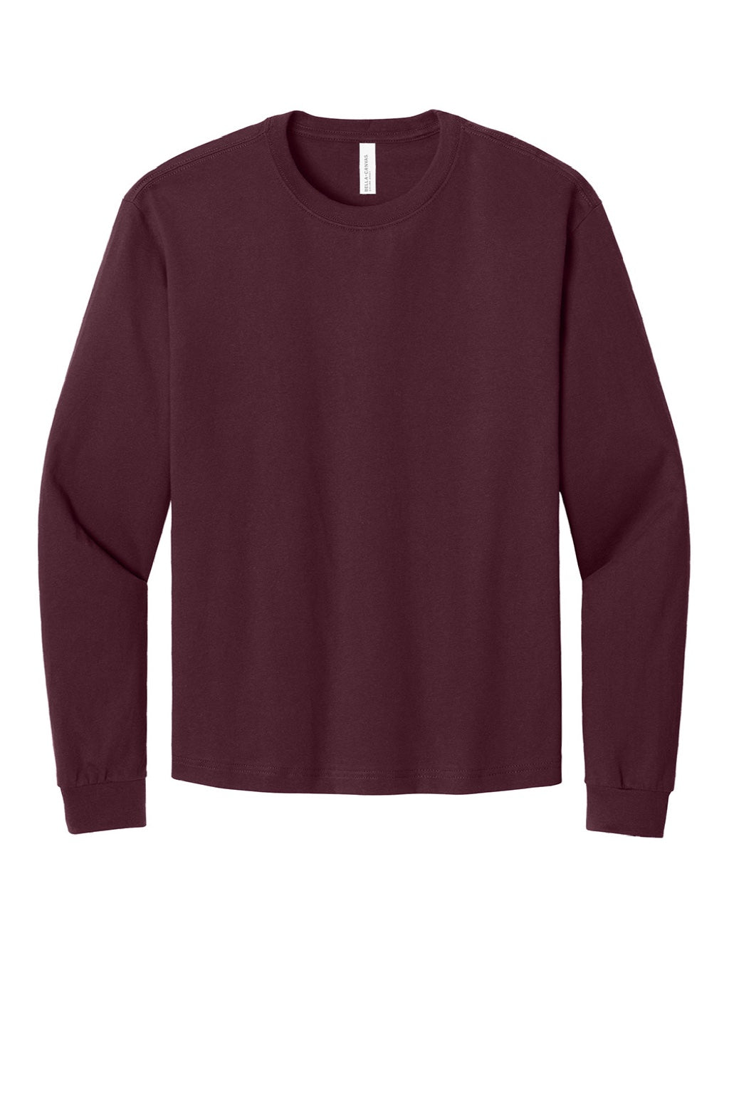 Bella + Canvas BC3511 Mens Long Sleeve Crewneck T-Shirt Maroon Flat Front