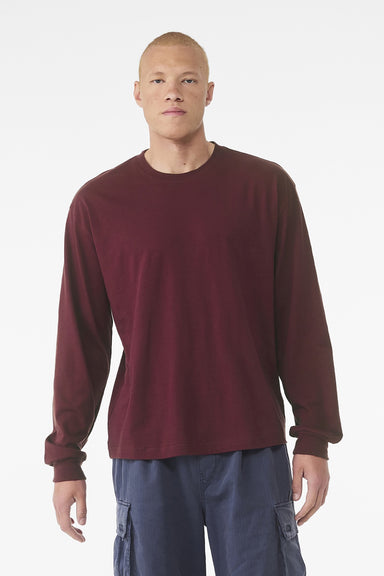 Bella + Canvas BC3511 Mens Long Sleeve Crewneck T-Shirt Maroon Model Front