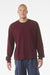 Bella + Canvas BC3511 Mens Long Sleeve Crewneck T-Shirt Maroon Model Front