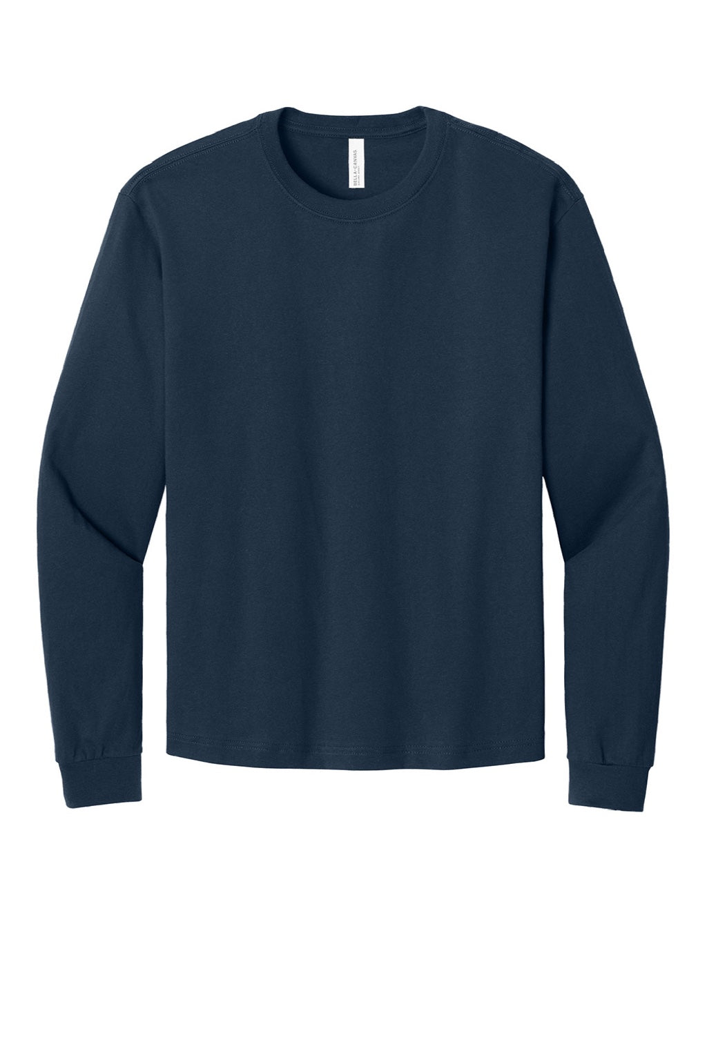 Bella + Canvas BC3511 Mens Long Sleeve Crewneck T-Shirt Navy Blue Flat Front