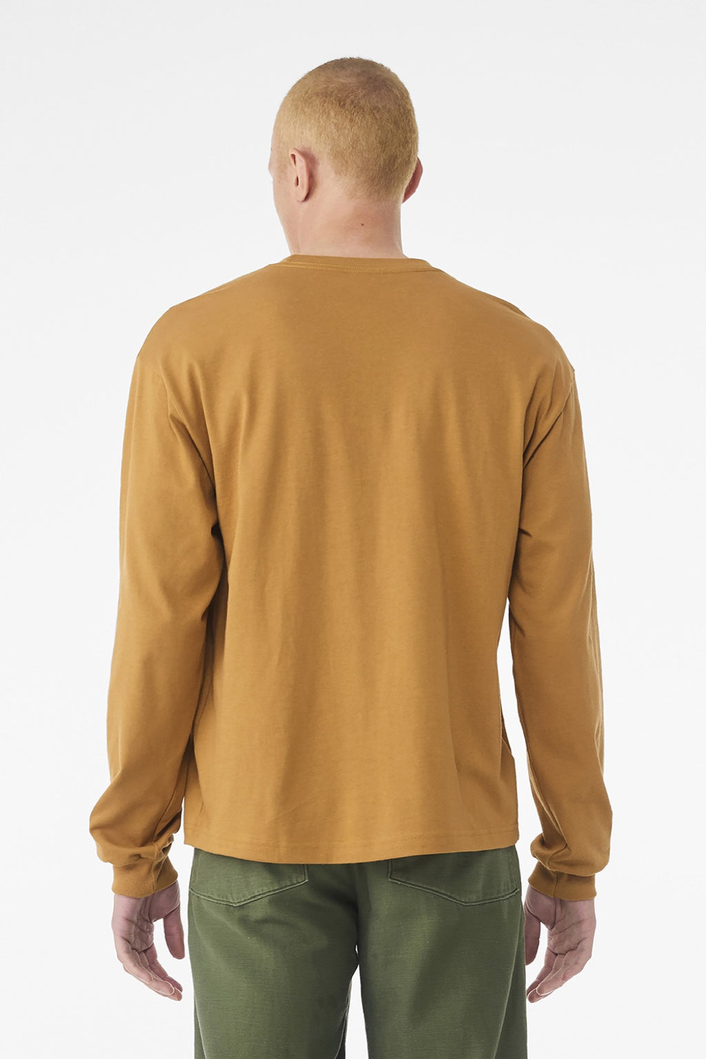 Bella + Canvas BC3511 Mens Long Sleeve Crewneck T-Shirt Toast Model Back