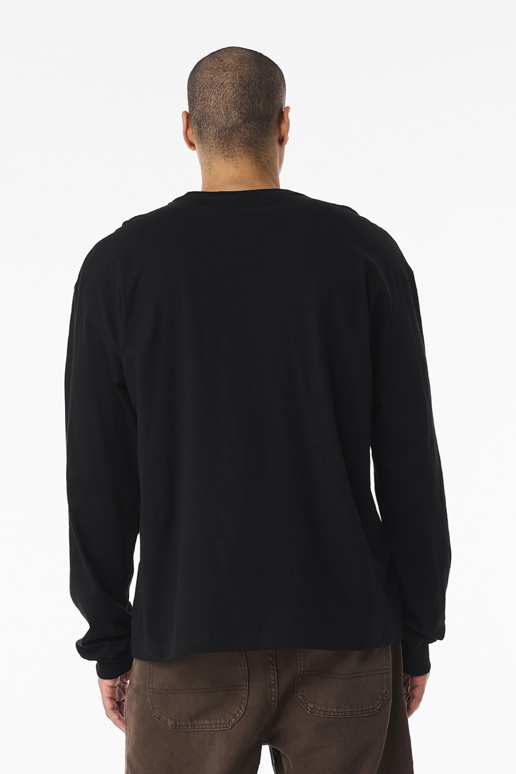 Bella + Canvas BC3511 Mens Long Sleeve Crewneck T-Shirt Vintage Black Model Back