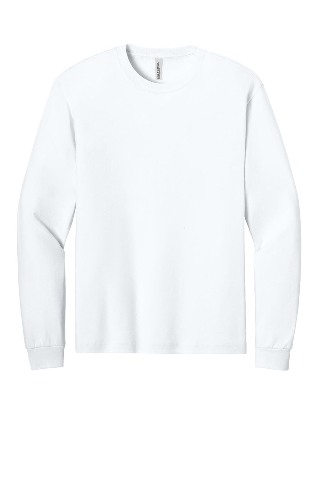 Bella + Canvas BC3511 Mens Long Sleeve Crewneck T-Shirt White Flat Front