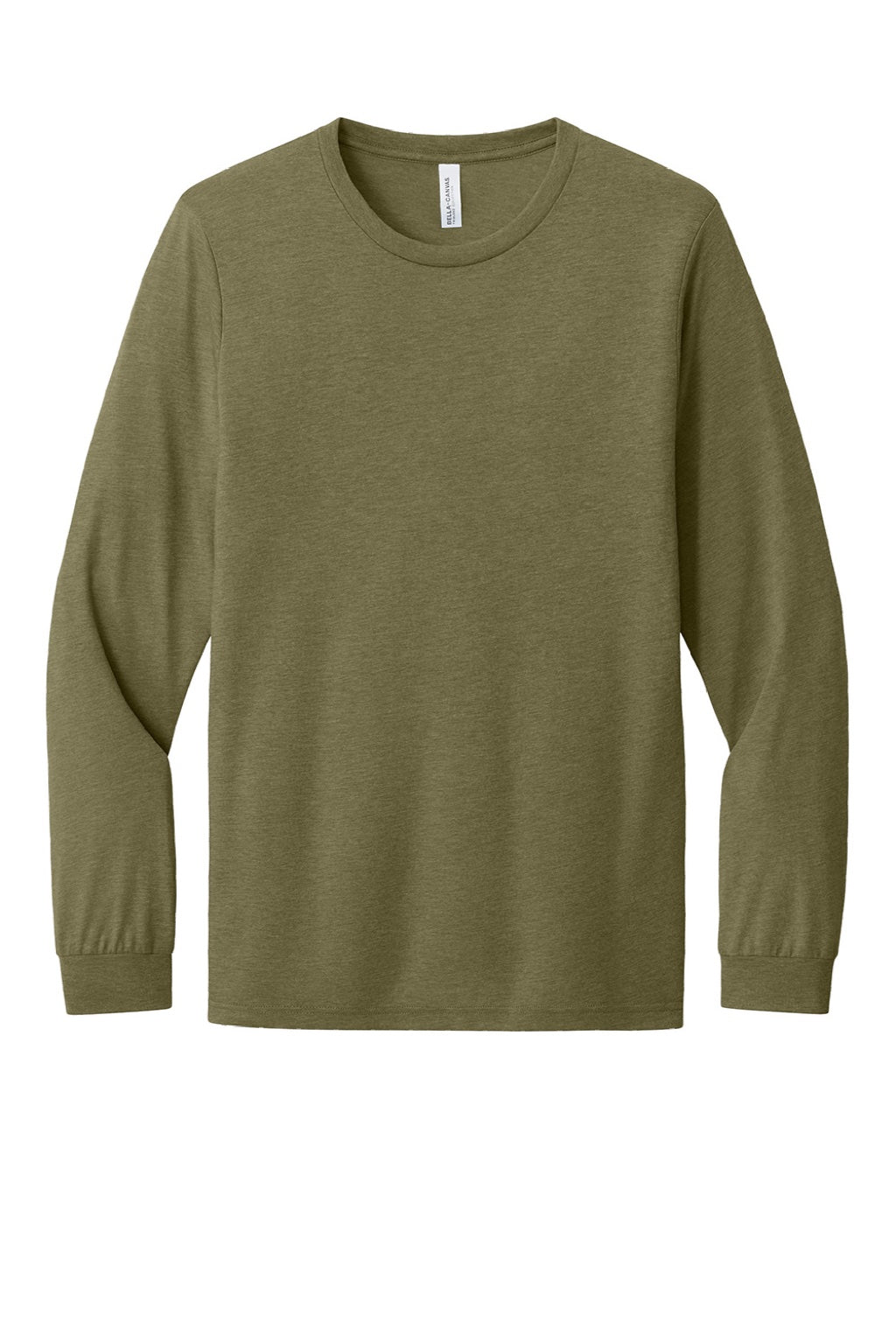 Bella + Canvas BC3513/3513 Mens Jersey Long Sleeve Crewneck T-Shirt Olive Green Flat Front