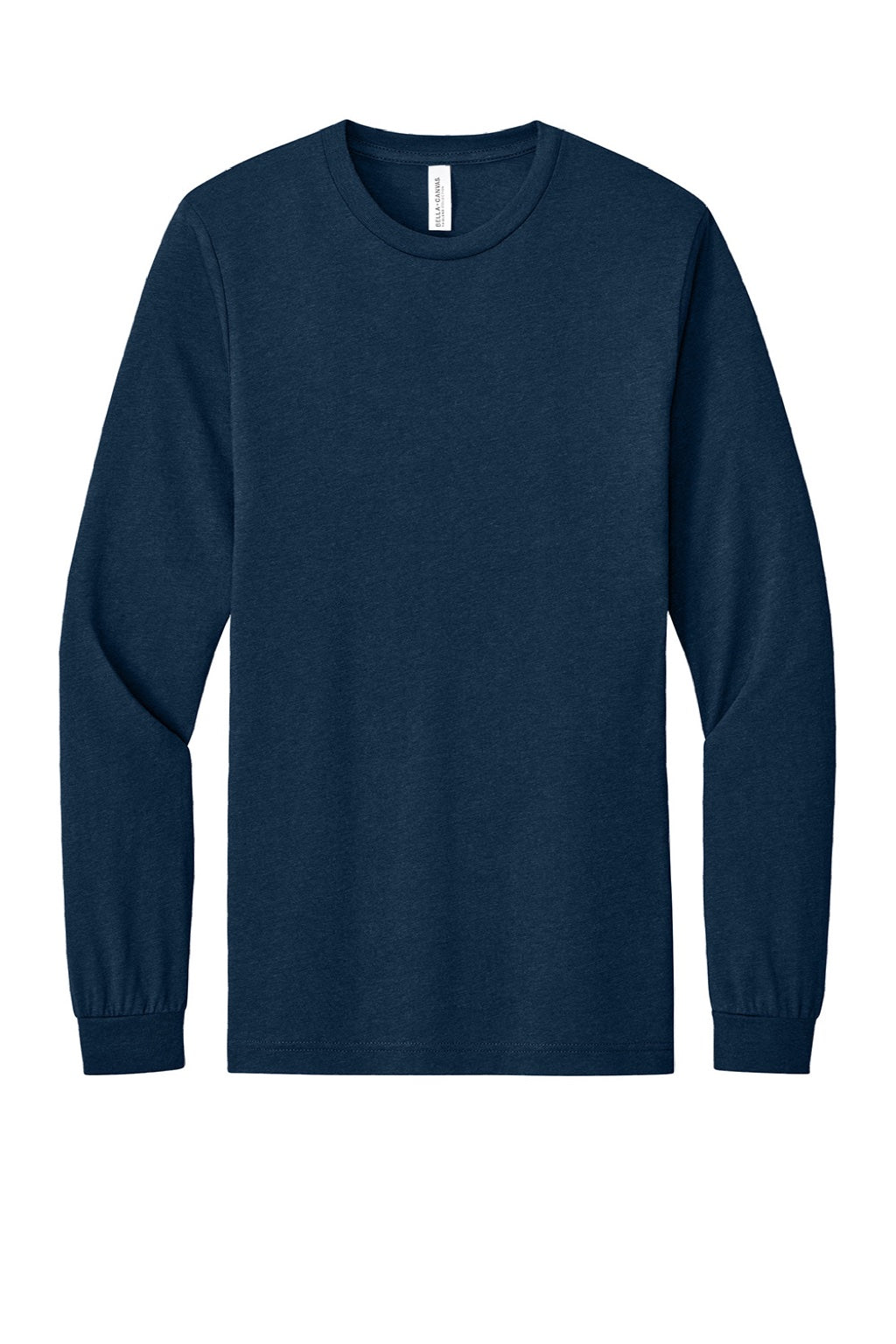 Bella + Canvas BC3513/3513 Mens Jersey Long Sleeve Crewneck T-Shirt Solid Navy Blue Flat Front
