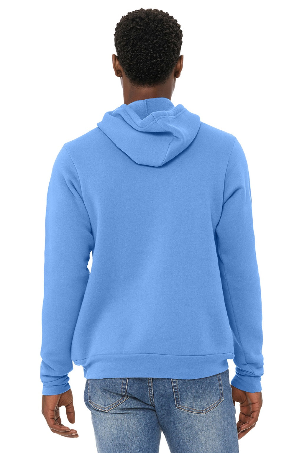 Bella + Canvas BC3719/3719 Mens Sponge Fleece Hooded Sweatshirt Hoodie w/ Pouch Pocket Carolina Blue Model Back