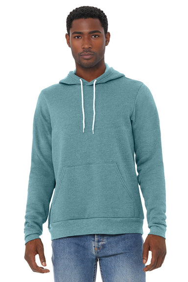 Bella + Canvas BC3719/3719 Mens Sponge Fleece Hooded Sweatshirt Hoodie w/ Pouch Pocket Heather Lagoon Blue Model Front