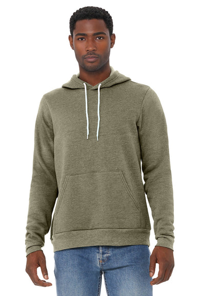 Bella + Canvas BC3719/3719 Mens Sponge Fleece Hooded Sweatshirt Hoodie w/ Pouch Pocket Heather Olive Green Model Front