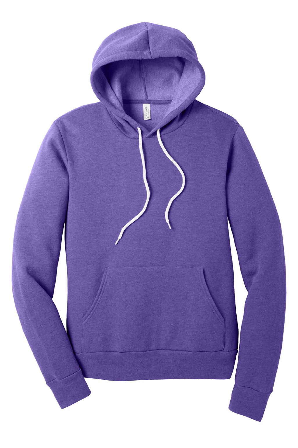 Bella + Canvas BC3719/3719 Mens Sponge Fleece Hooded Sweatshirt Hoodie w/ Pouch Pocket Heather Team Purple Flat Front