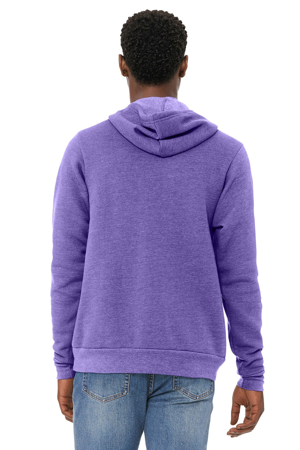 Bella + Canvas BC3719/3719 Mens Sponge Fleece Hooded Sweatshirt Hoodie w/ Pouch Pocket Heather Team Purple Model Back